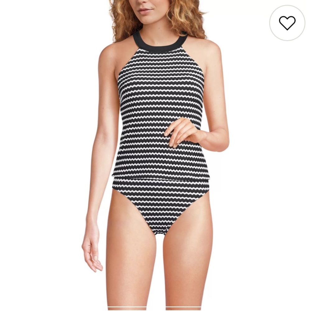 NWT Lands End  Black & White Crochet 2 piece Tankini Swimauit